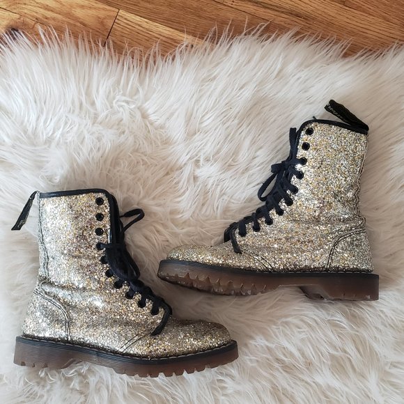 Dr. Martens RARE Vintage 90s Gold Chunky Glitter Boots - Picture 1 of 16